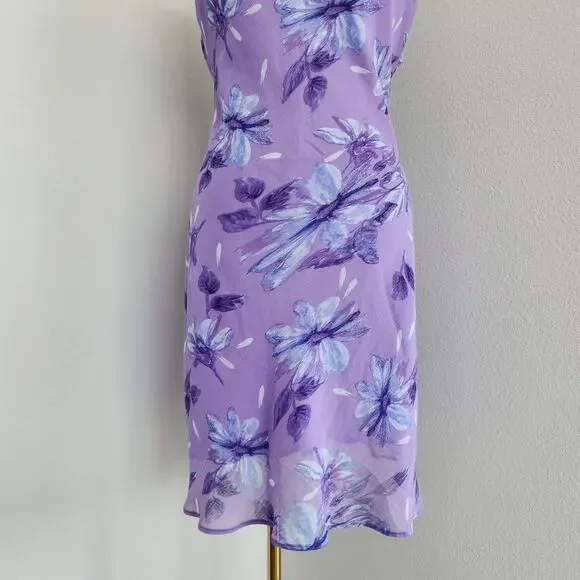 Vintage 90s Studio I Lilac Purple Floral Sheer Overlay Sleeveless Midi Dress L - Picture 3 of 8